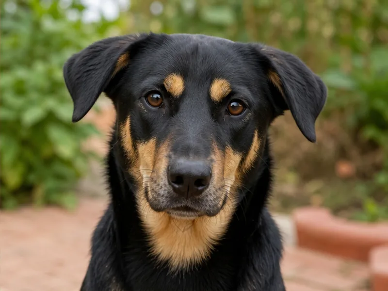 Retrato generado para la demostración de Bruno, un perro mestizo de pelaje negro y café